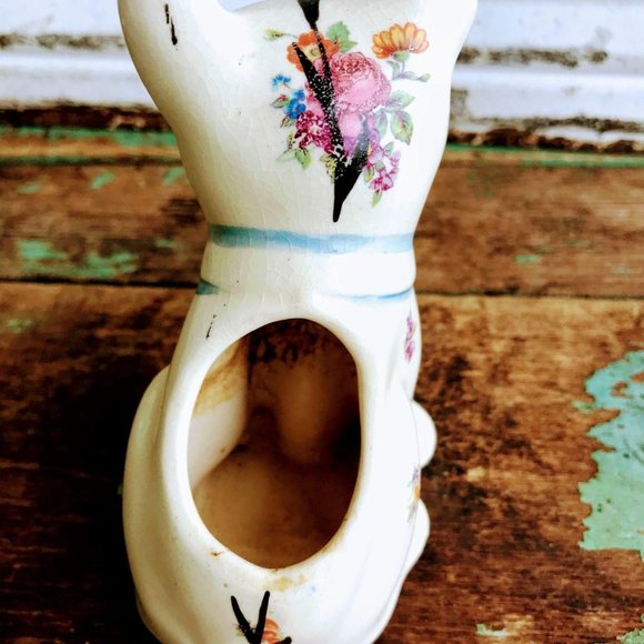 Vintage Dog Planter Vase floral hand painted Bow - Picture 8 of 10